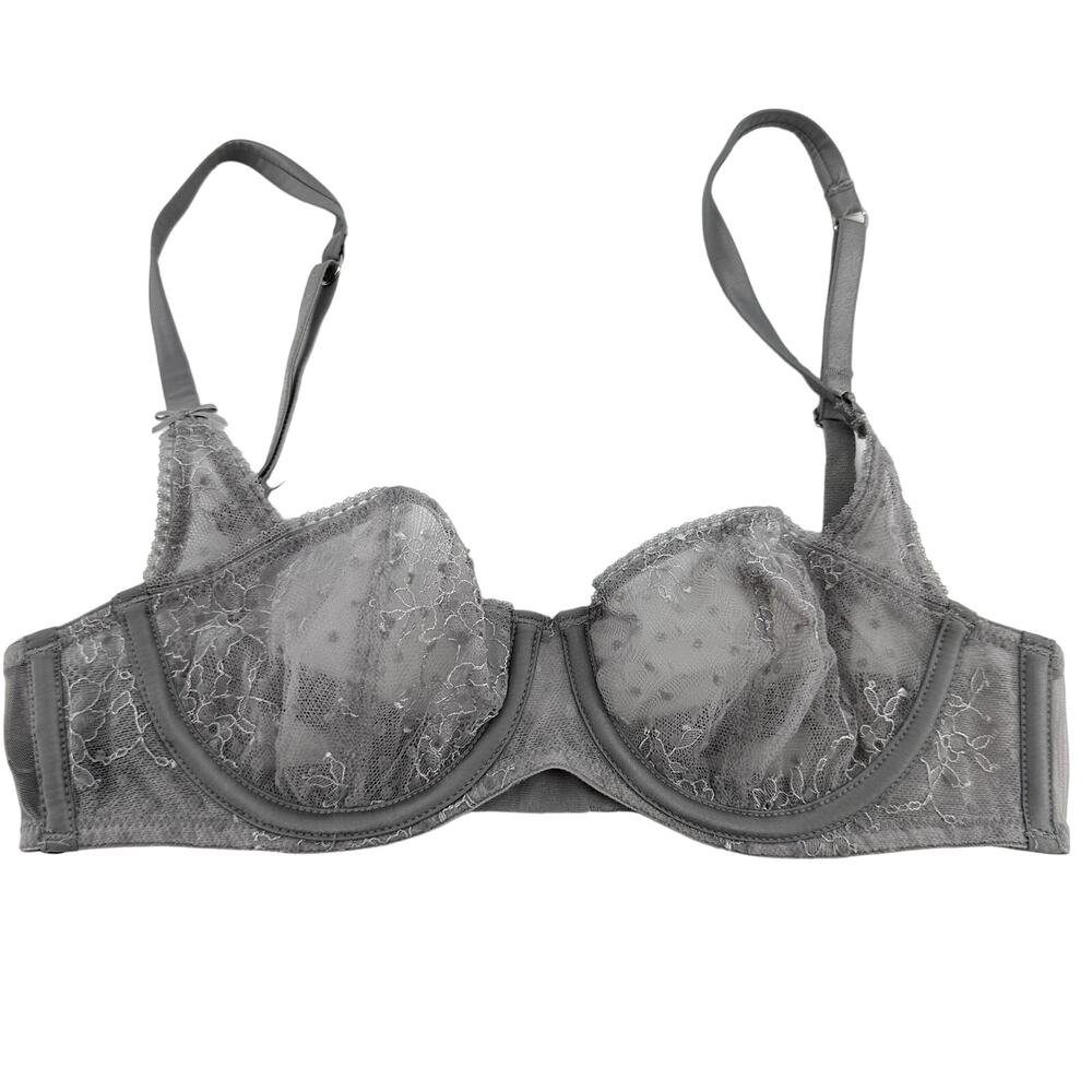 Victoria's Secret Unlined Balconette Bra Dream Angels Lace Underwire Silver 32B